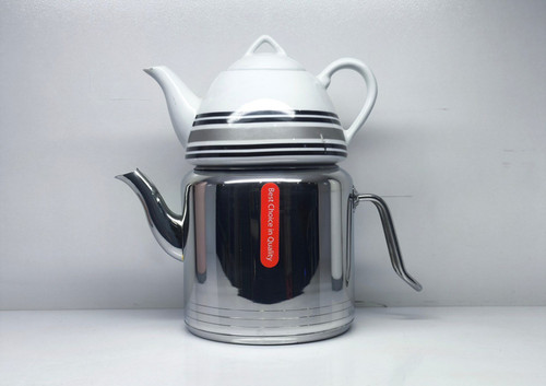 کتری قوری لوله دار لندگرین مدل طرح ترک استوانه ای دسته استیل قوری چینی کف چدن ورق ضخیم