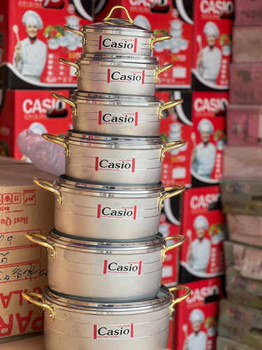 سرویس قابلمه 14 پارچه کاسیو دسته طلایی درب شیشه