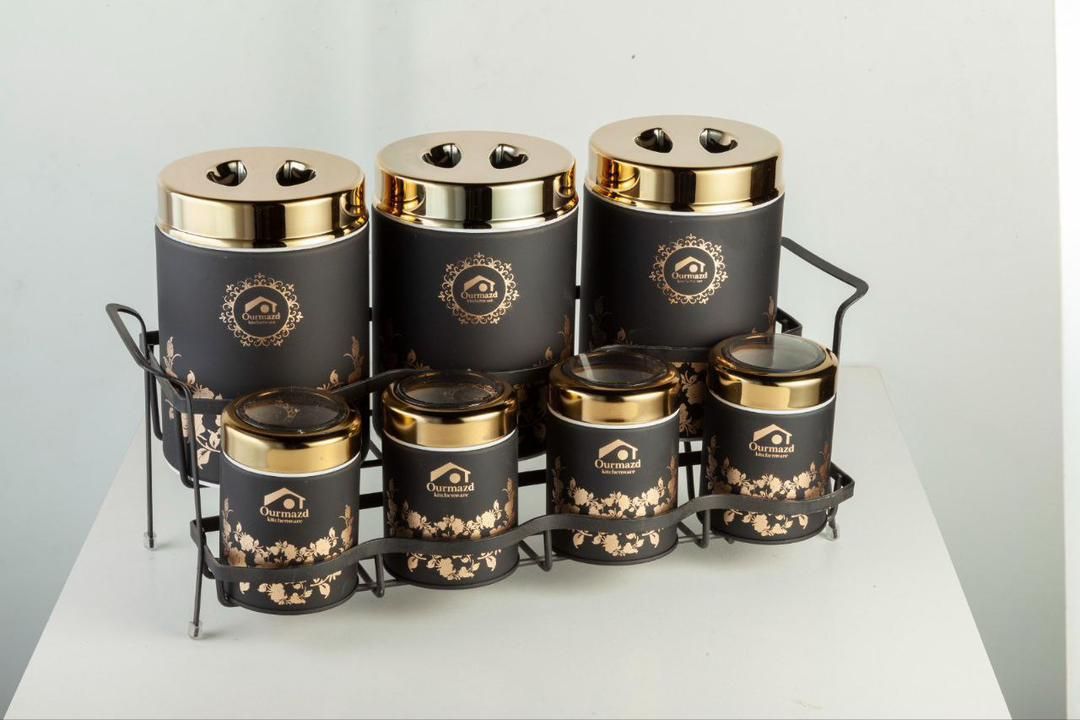 سرویس پاسماوری مشکی درب طلایی طرح رز استیل ضدزنگ محکم دوجداره  تضمینی دارای ضمانت نامه شرکتی استند دار