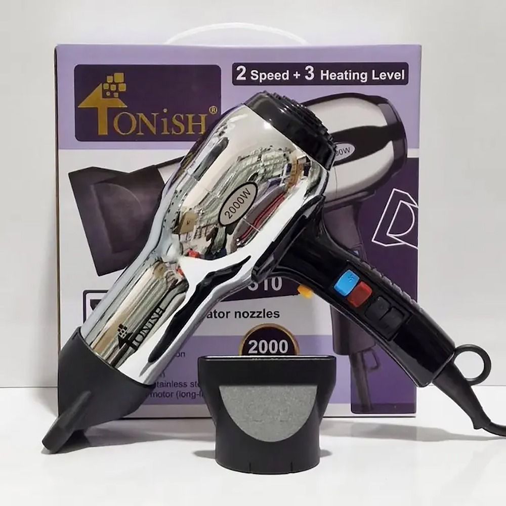 سشوار استیل تونیش مدل TN-300 موتور سنگین 2000 سالنی دارای محافظ حرارتی موتور دو سرعته بدنه استیل